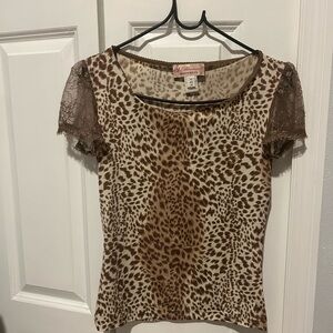 Blumarine Leopard Print Top with Lace Sleeves